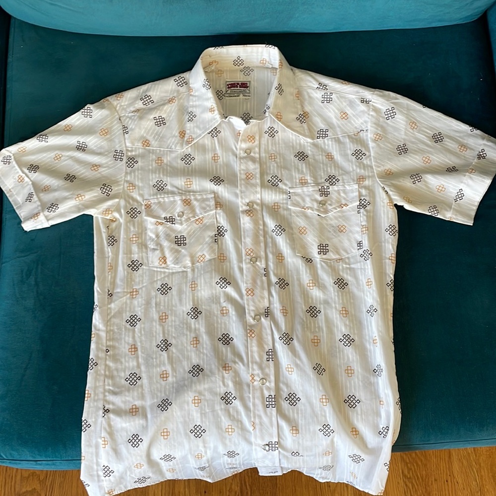 Denver Westerns Vintage Snap Button Western Shirt Size Small white with design